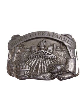 Pewter Belt Buckle "Proud To Be A Farmer" By Siskiyou Co. Vintage 1984 FFA